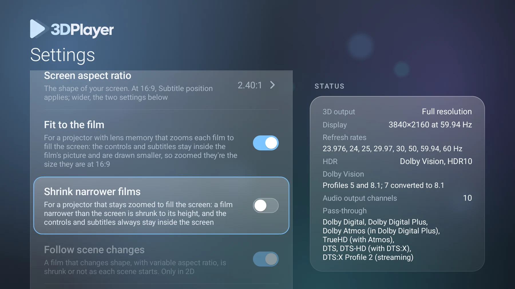 3DPlayer screen aspect ratio settings